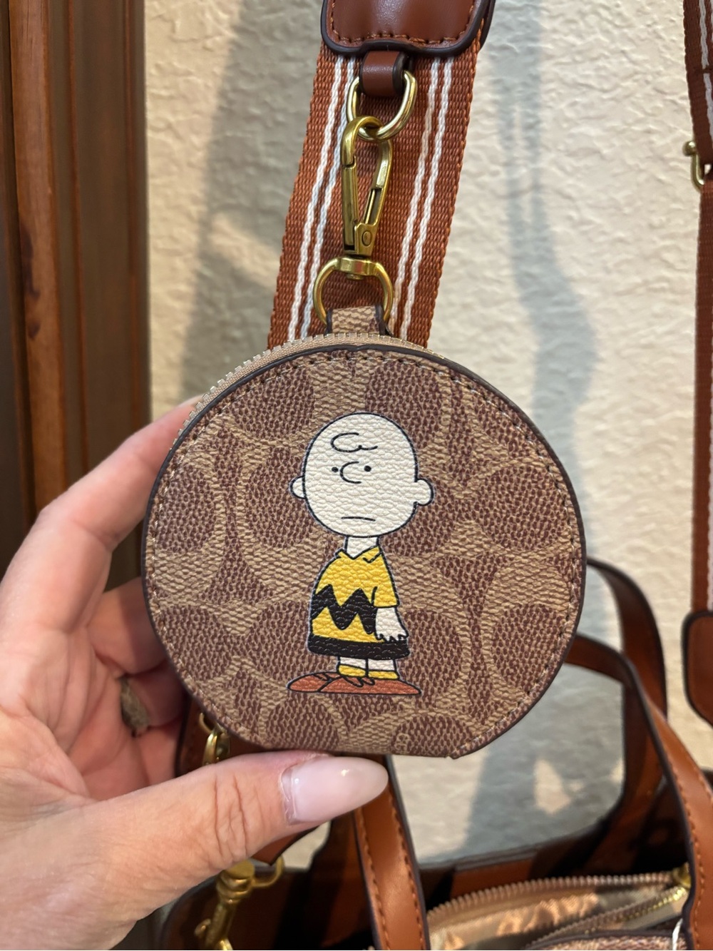 Coach Brown Signature Peanuts Mini Tote with Chestnut Trim - Picture 3 of 8